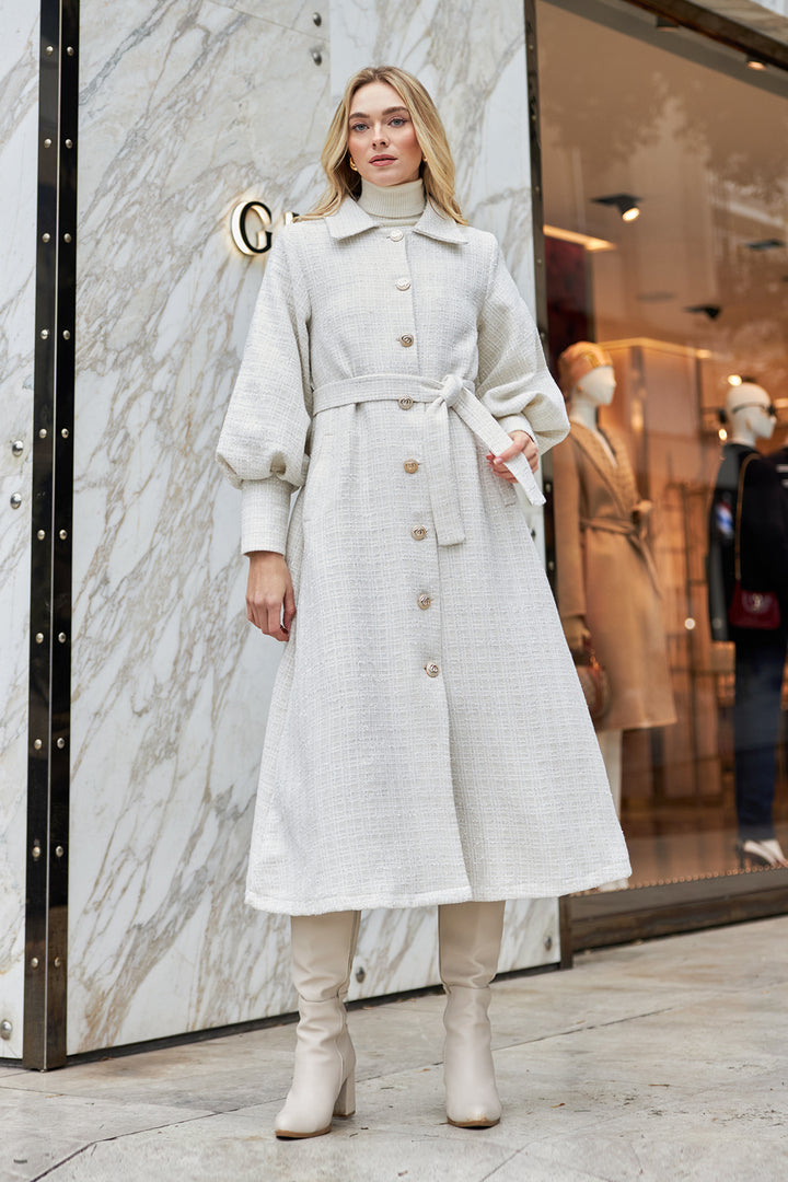 ZRF Women Balloon Sleeve Belted Coat - Ecru - Rotherham