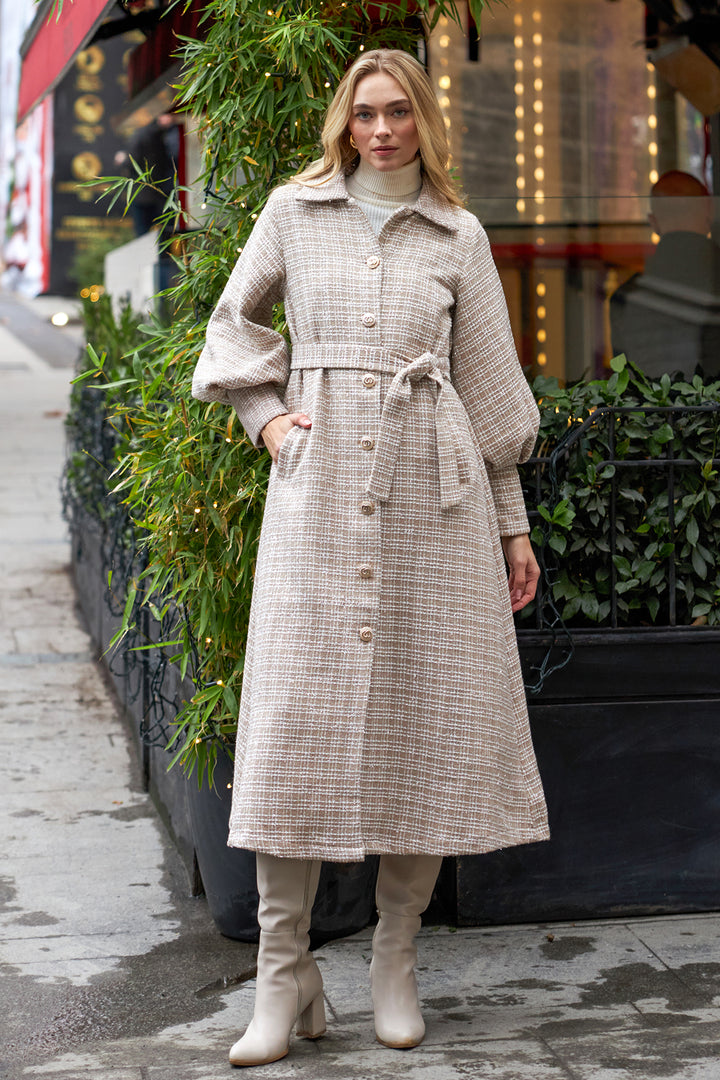 ZRF Women Balloon Sleeve Belted Coat - Beige - Bitterfeld