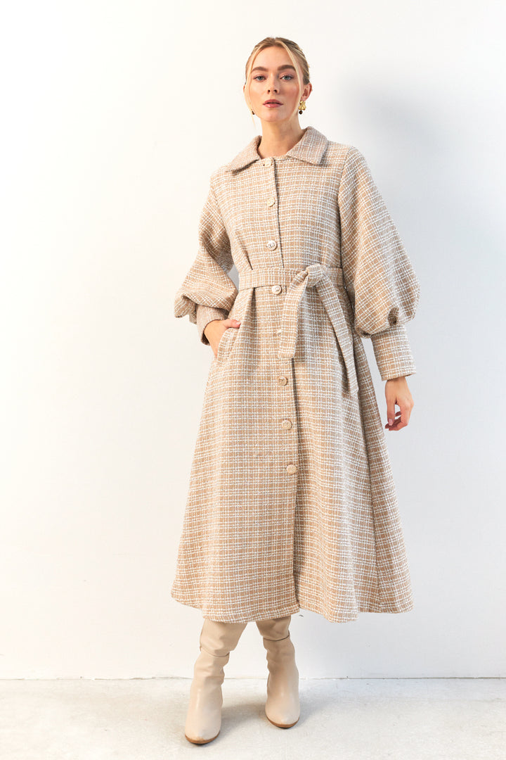ZRF Women Balloon Sleeve Belted Coat - Beige - Bitterfeld