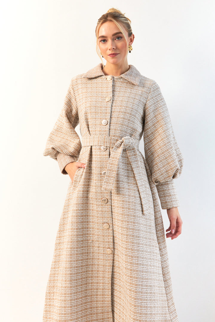 ZRF Women Balloon Sleeve Belted Coat - Beige - Bitterfeld