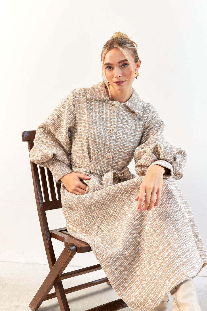 ZRF Women Balloon Sleeve Belted Coat - Beige - Bitterfeld