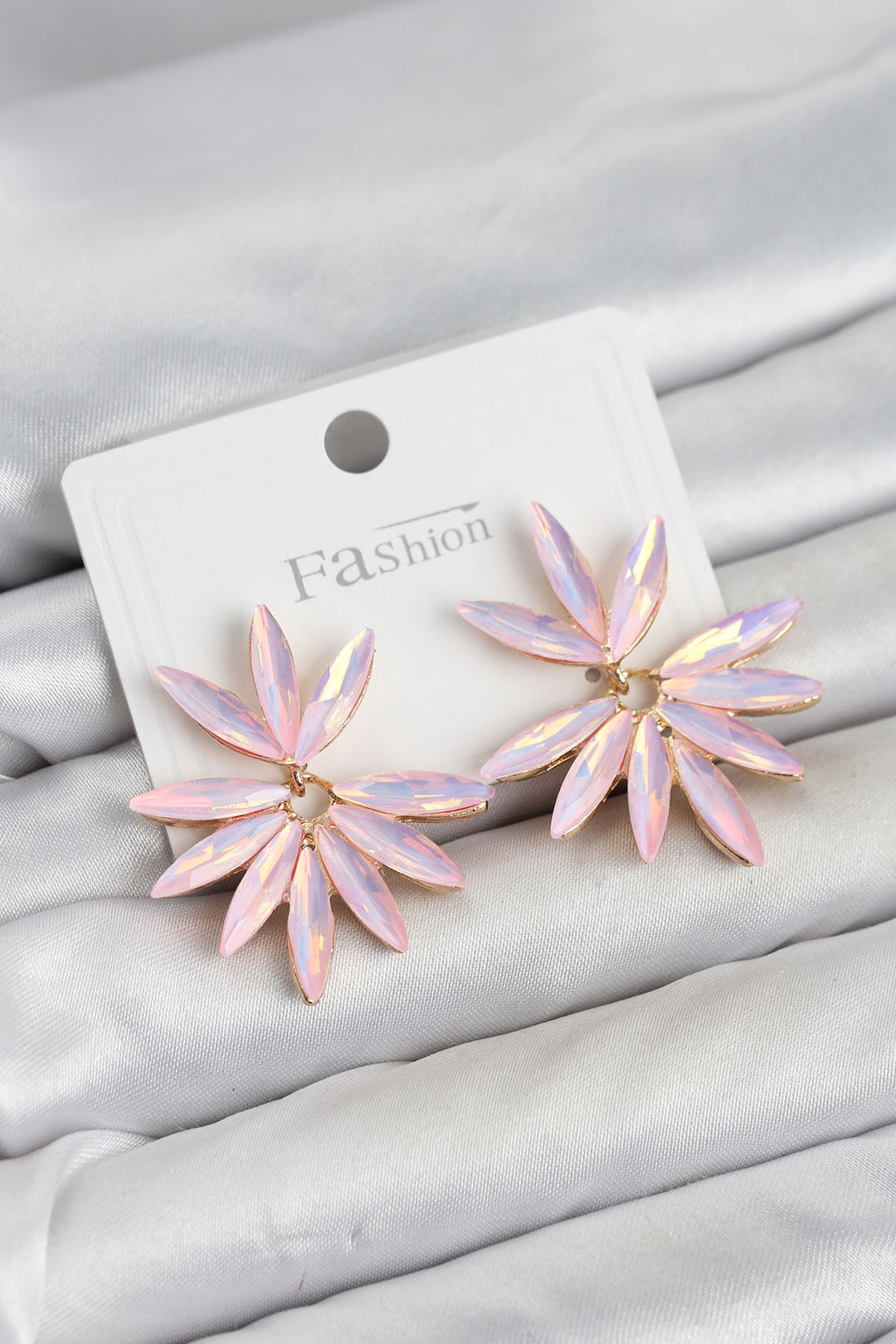 EBJ Pembe Renk Kristal Taşlı Lotus Model Kadın Küpe - Cologno Monzese