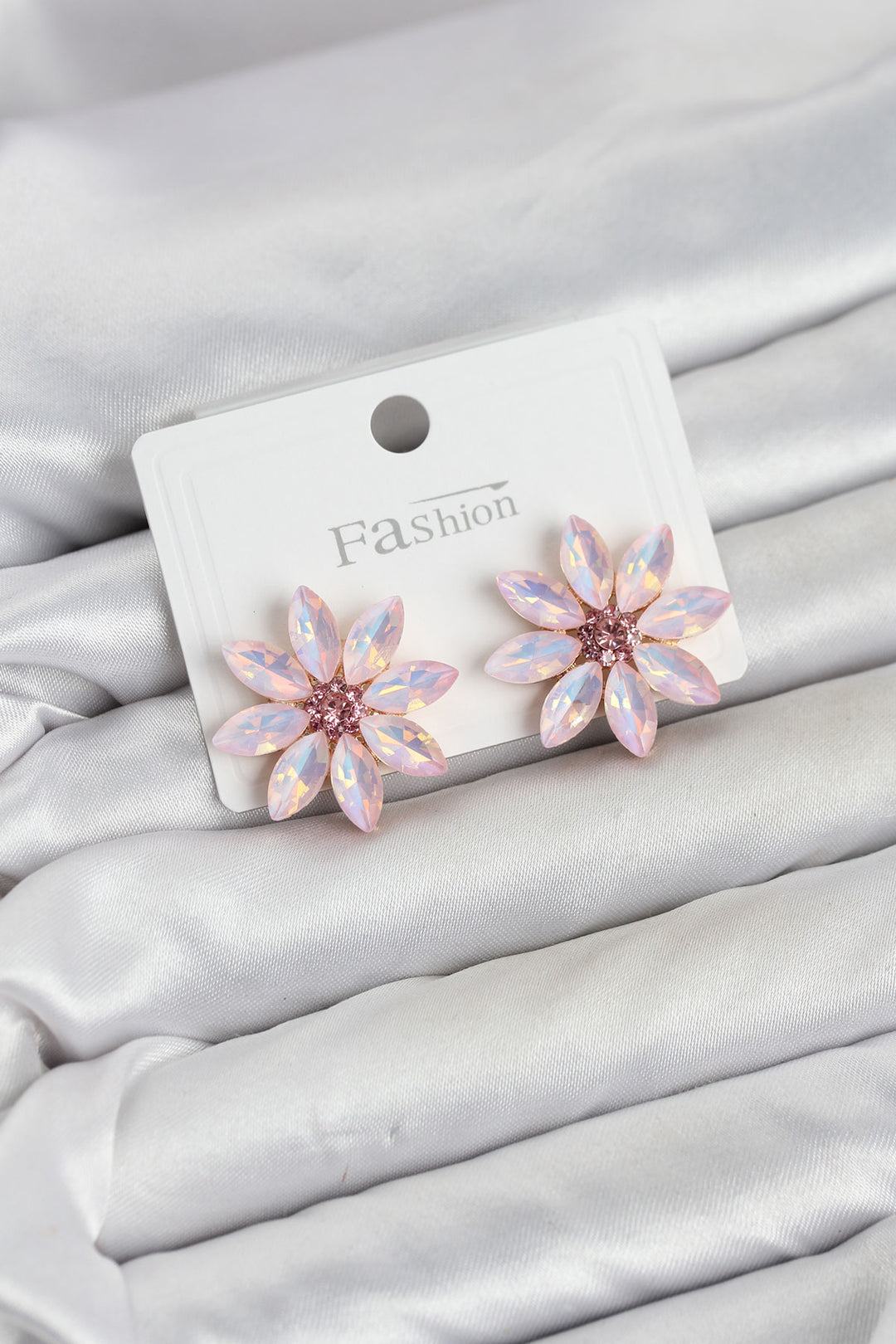 EBJ Pembe Renk Kristal Taşlı Lotus Çiçek Model Kadın Küpe - Waterford