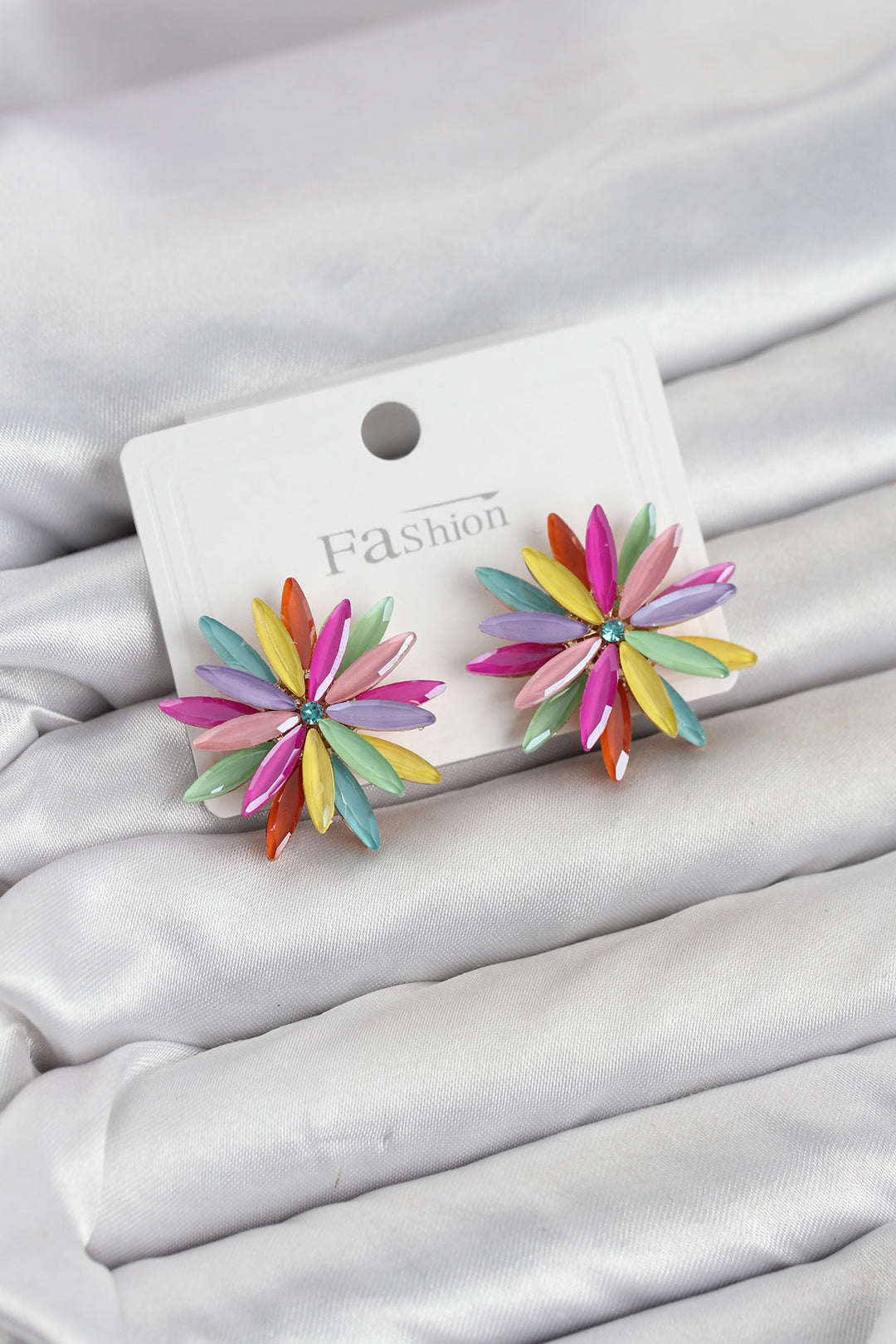 EBJ Lotus Model Karışık Renk Kristal Taşlı Kadın Küpe - Normal