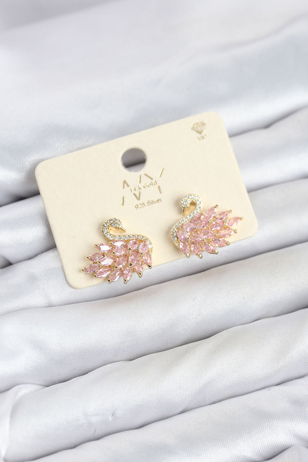 EBJ Pembe Zirkon Taşlı Gold Swan Kuğu Model Kadın Küpe - Waxahachie
