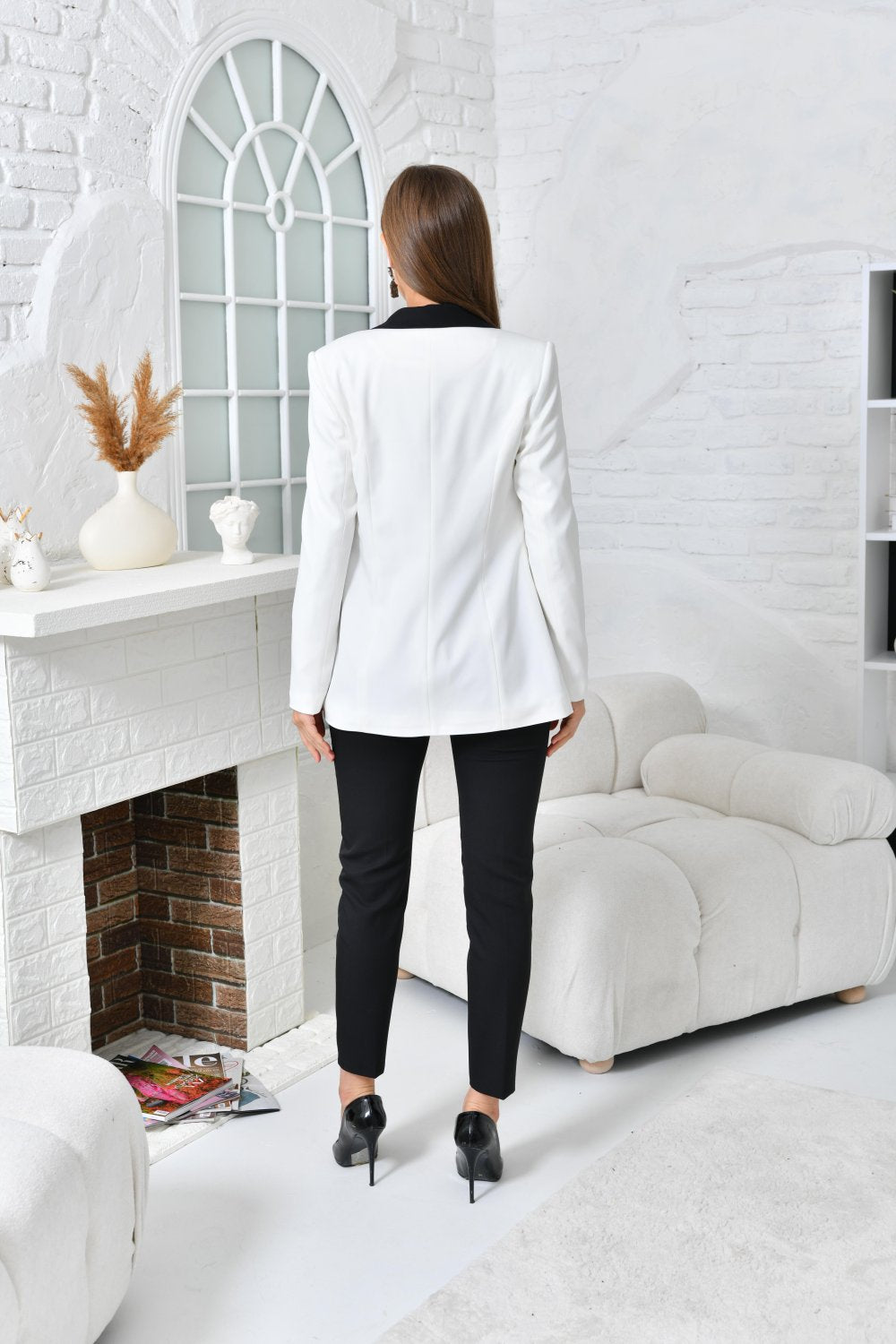 NDL Women Asymmetric Collar Women's Suit White-Black - Milton Keynes