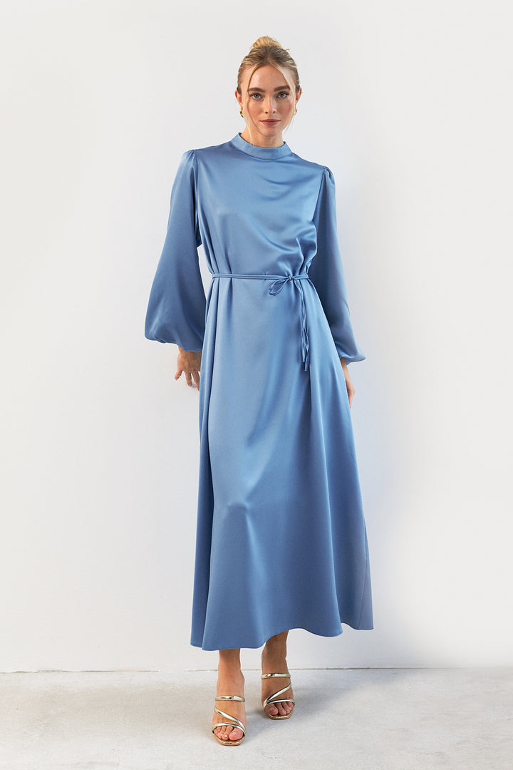 ZRF Women Balloon Sleeve Satin Evening Dress - Baby Blue - Rio Rancho