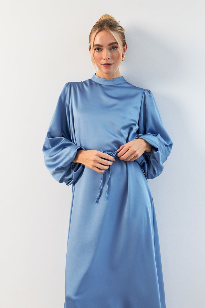 ZRF Women Balloon Sleeve Satin Evening Dress - Baby Blue - Rio Rancho