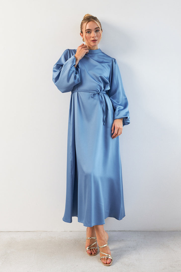 ZRF Women Balloon Sleeve Satin Evening Dress - Baby Blue - Rio Rancho
