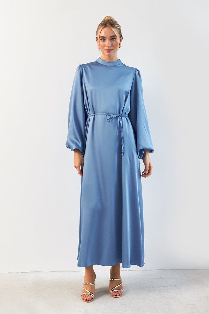 ZRF Women Balloon Sleeve Satin Evening Dress - Baby Blue - Rio Rancho