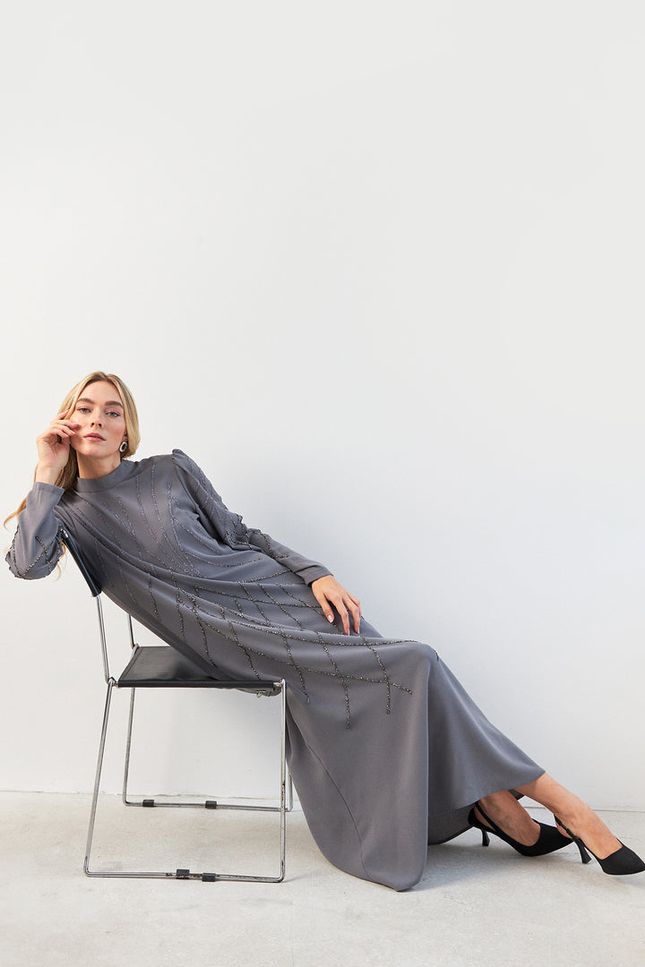 ZRF Women Alora Stone-Embroidered Evening Dress - Gray - Westland