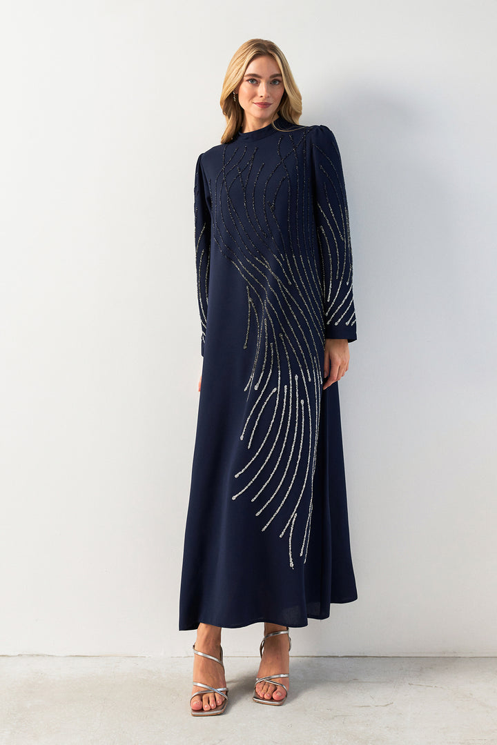 ZRF Women Nara Stone-Embroidered Evening Dress - Navy Blue - Kilmarnock