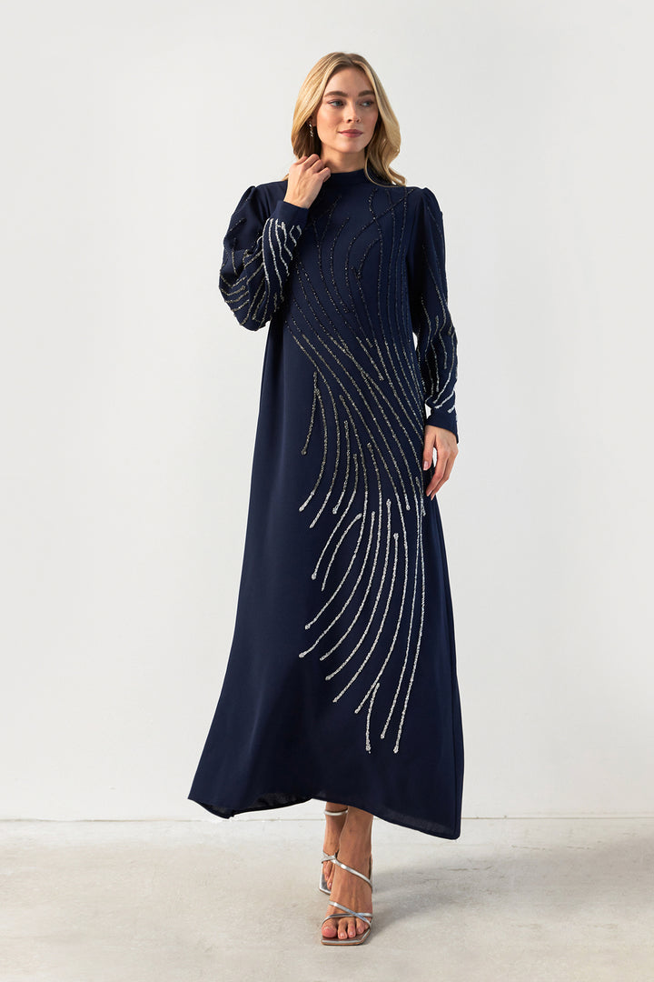 ZRF Women Nara Stone-Embroidered Evening Dress - Navy Blue - Kilmarnock