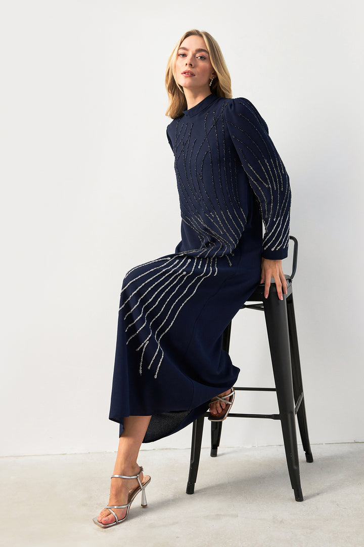 ZRF Women Nara Stone-Embroidered Evening Dress - Navy Blue - Kilmarnock
