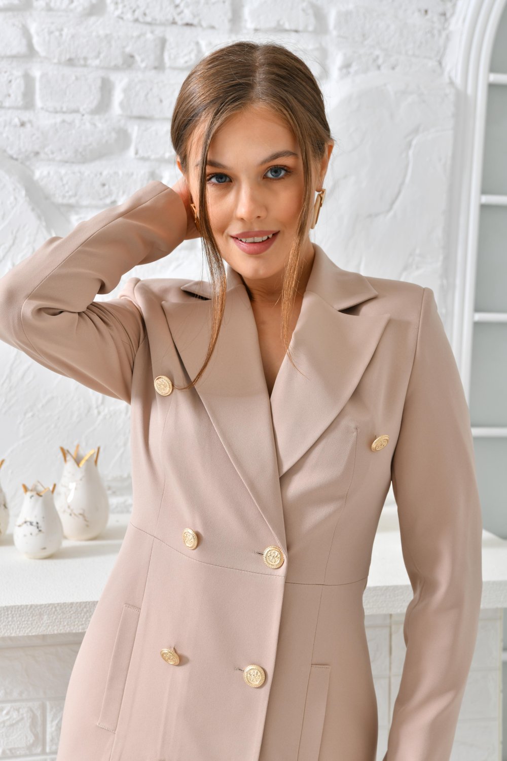 NDL Women Gold Buttoned New Women's Jacket فستان بيج - Slavuta