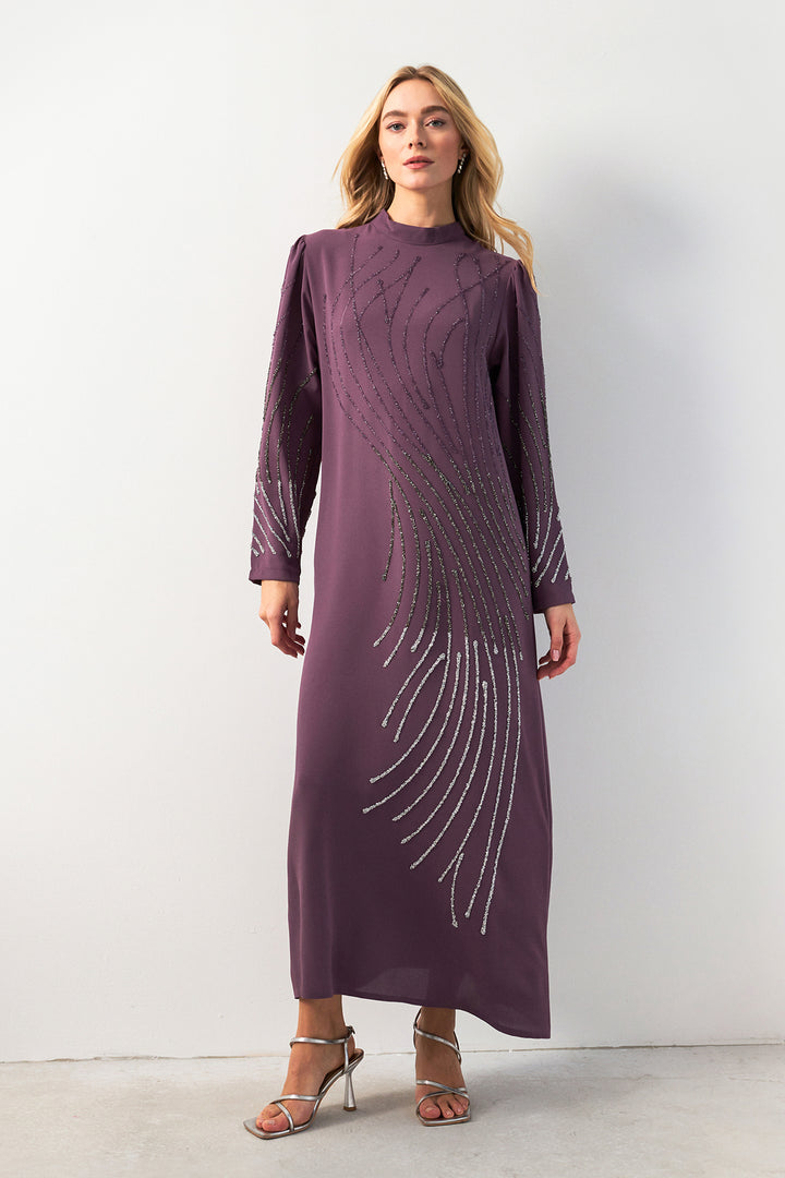 ZRF Women Embroidered Evening Dress with Rhinestones - Lilac - Kempten