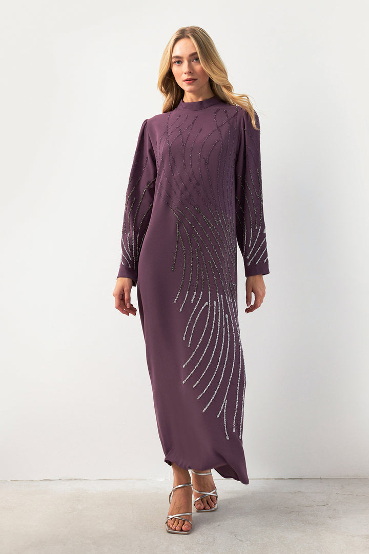 ZRF Women Embroidered Evening Dress with Rhinestones - Lilac - Kempten