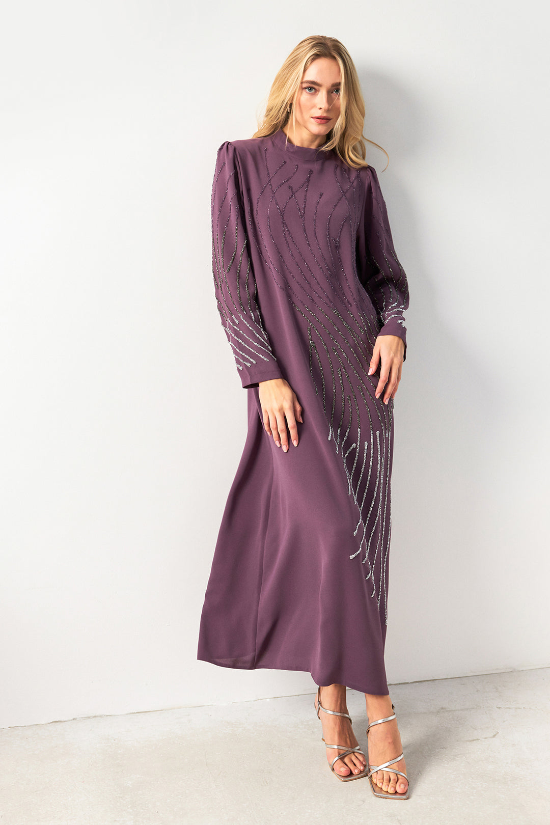 ZRF Women Embroidered Evening Dress with Rhinestones - Lilac - Kempten