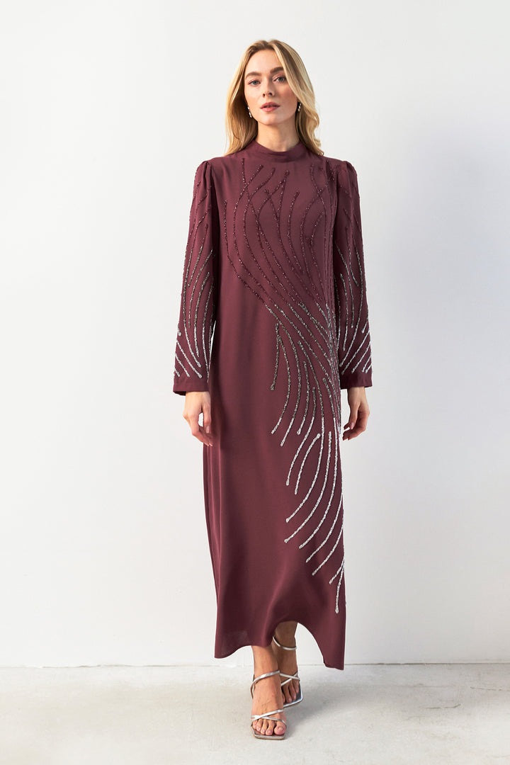 ZRF Women Embroidered Stone Evening Dress - Rose Pink - Bergheim