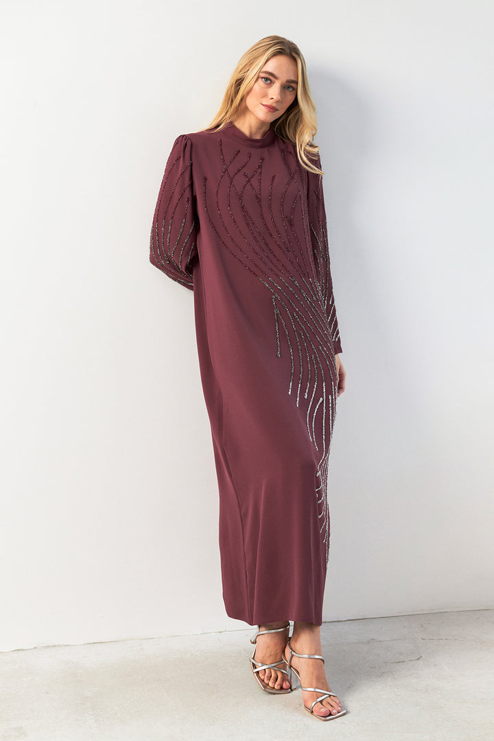 ZRF Women Embroidered Stone Evening Dress - Rose Pink - Bergheim