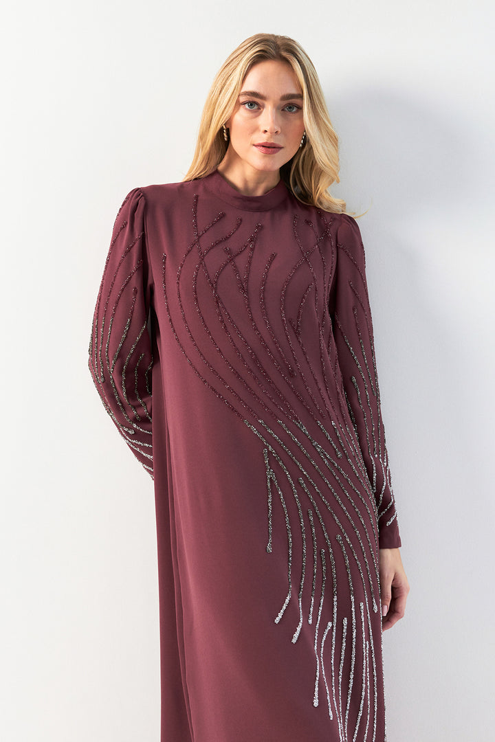 ZRF Women Embroidered Stone Evening Dress - Rose Pink - Bergheim
