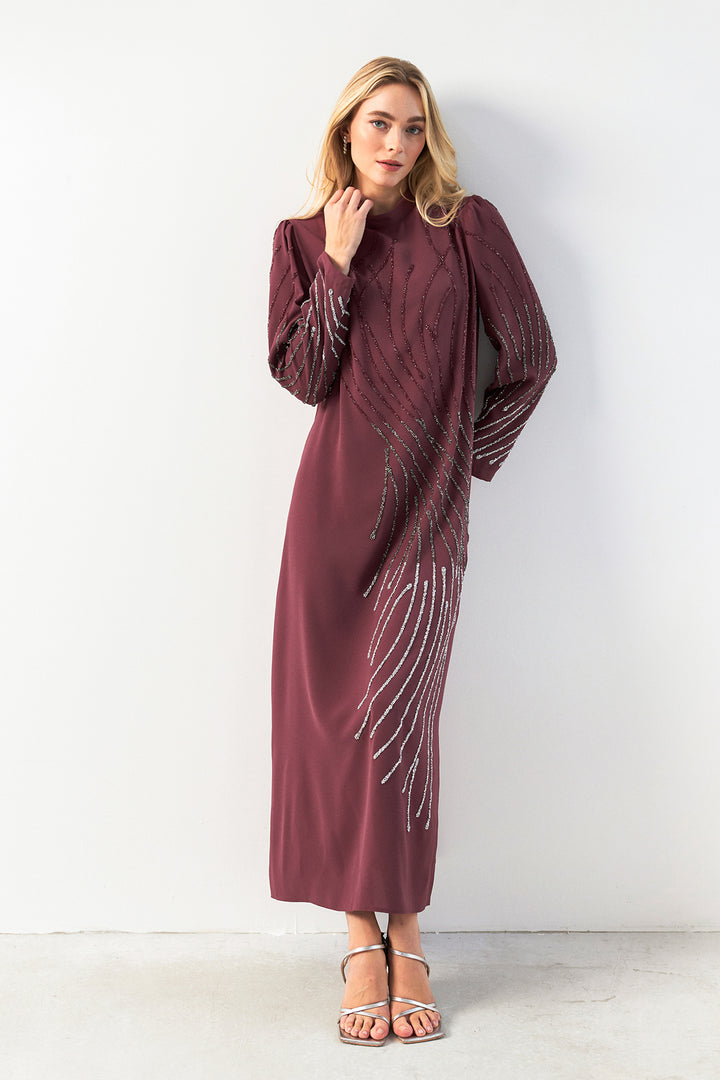 ZRF Women Embroidered Stone Evening Dress - Rose Pink - Bergheim