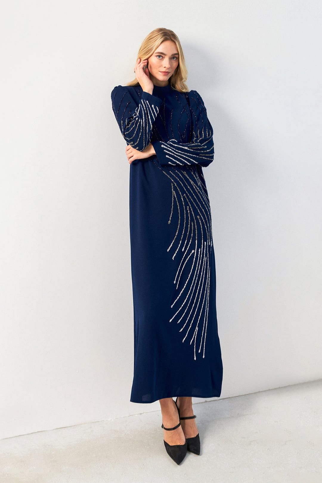ZRF Women Embroidered Stone Evening Dress - Indigo - Rainham