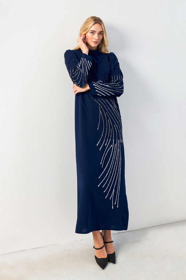 ZRF Women Embroidered Stone Evening Dress - Indigo - Rainham