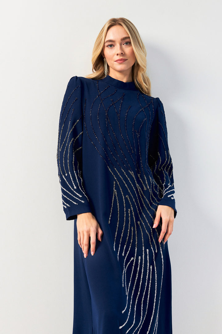 ZRF Women Embroidered Stone Evening Dress - Indigo - Rainham