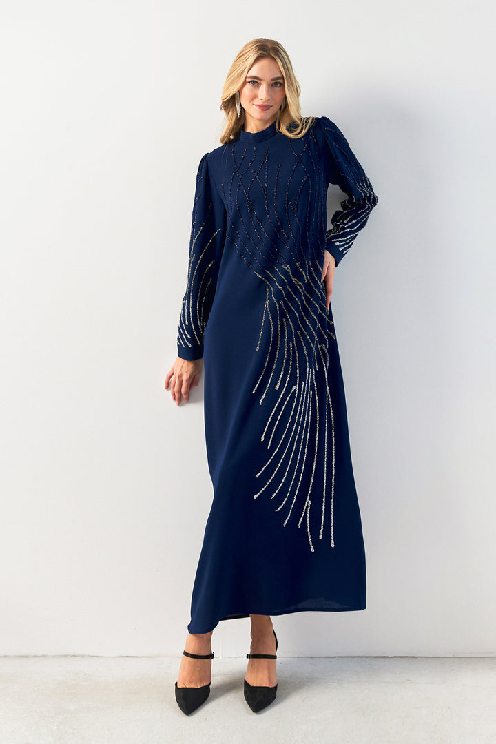 ZRF Women Embroidered Stone Evening Dress - Indigo - Rainham