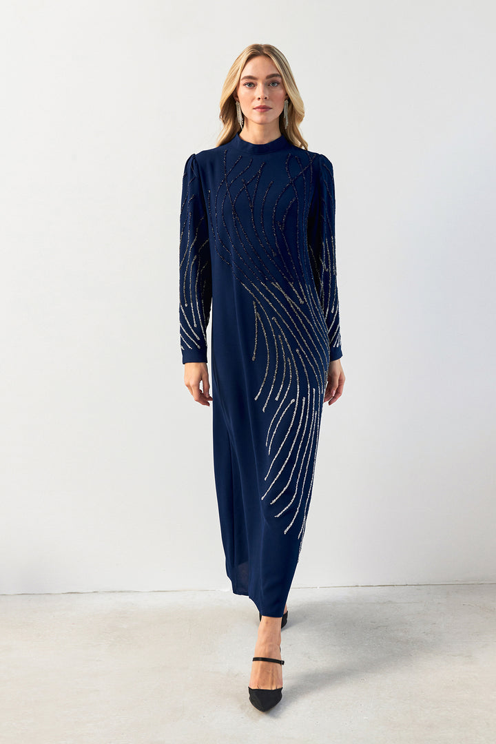 ZRF Women Embroidered Stone Evening Dress - Indigo - Rainham