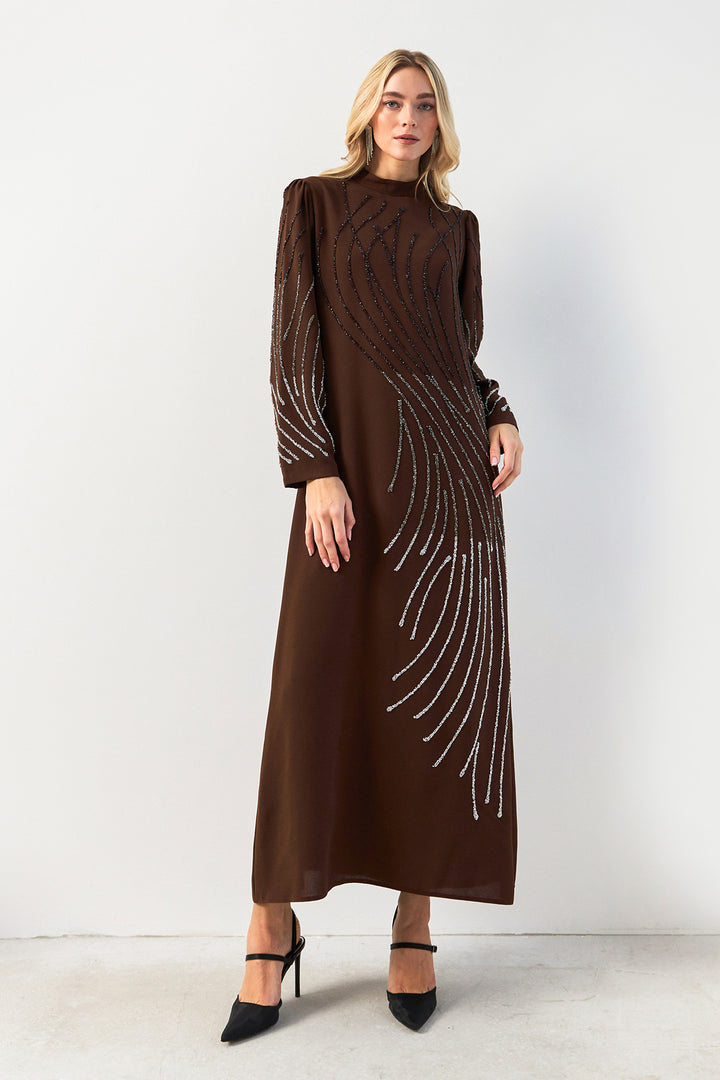 ZRF Women Embroidered Stone Evening Dress - Brown - Perth