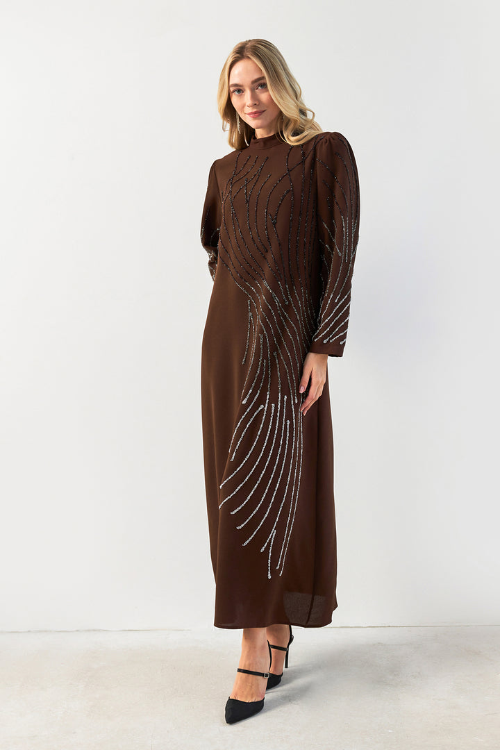 ZRF Women Embroidered Stone Evening Dress - Brown - Perth