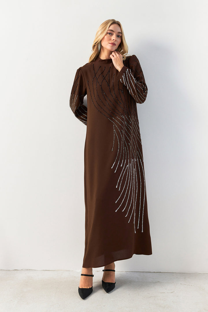 ZRF Women Embroidered Stone Evening Dress - Brown - Perth