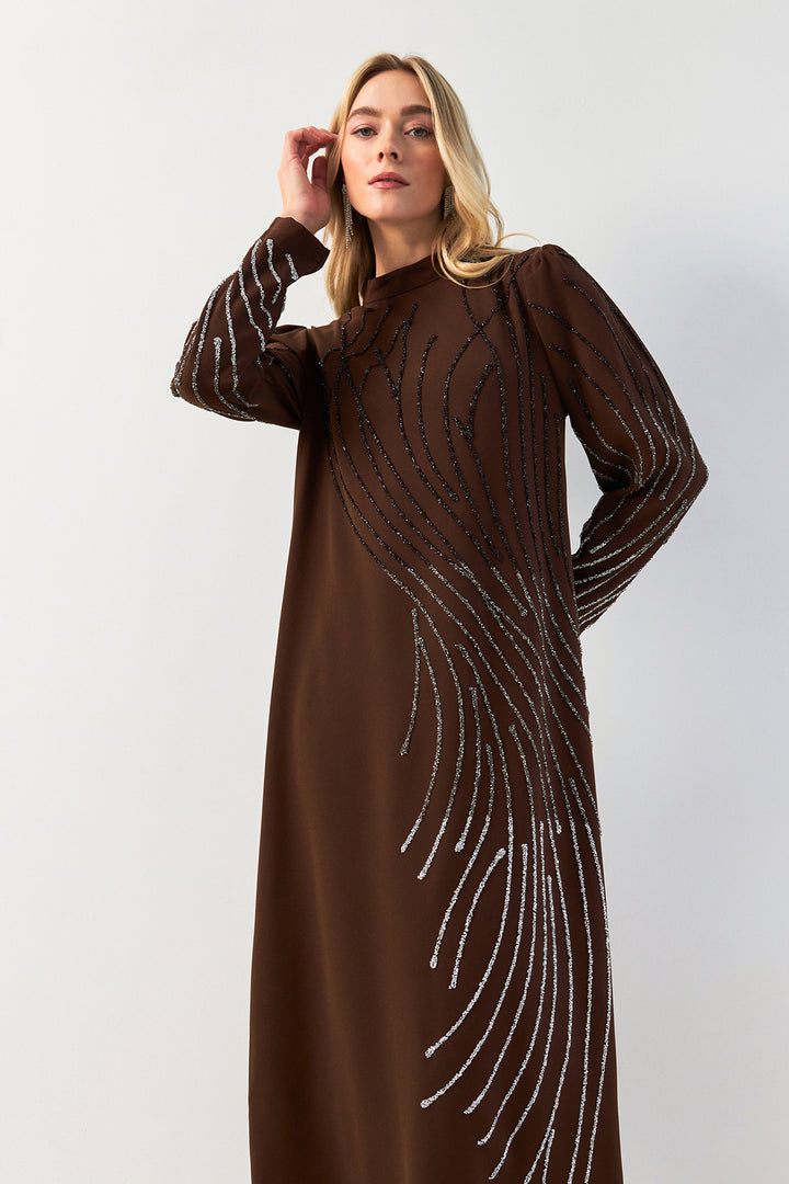 ZRF Women Embroidered Stone Evening Dress - Brown - Perth