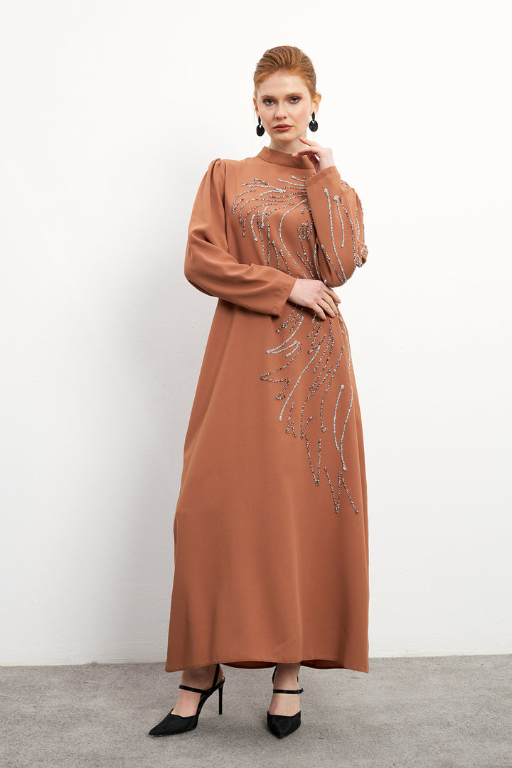 ZRF Women Zeren Stone-Embroidered Evening Dress - Camel - El Pueblito