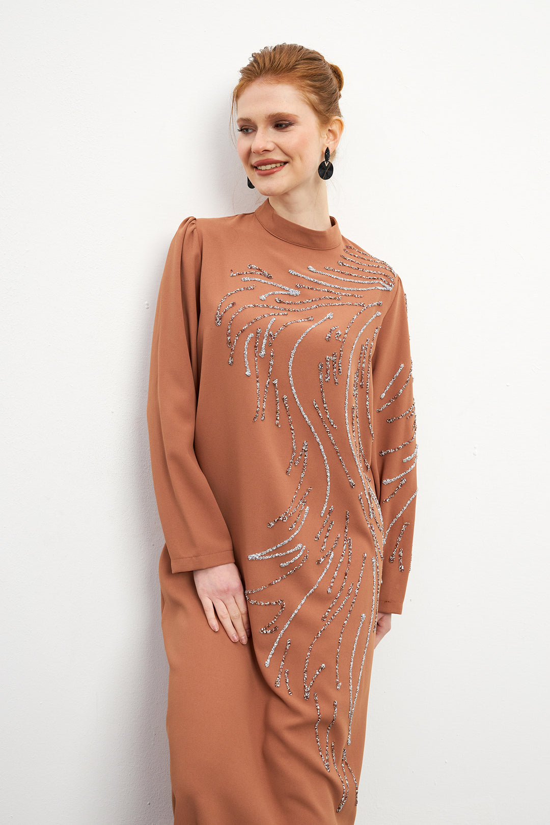 ZRF Women Zeren Stone-Embroidered Evening Dress - Camel - El Pueblito