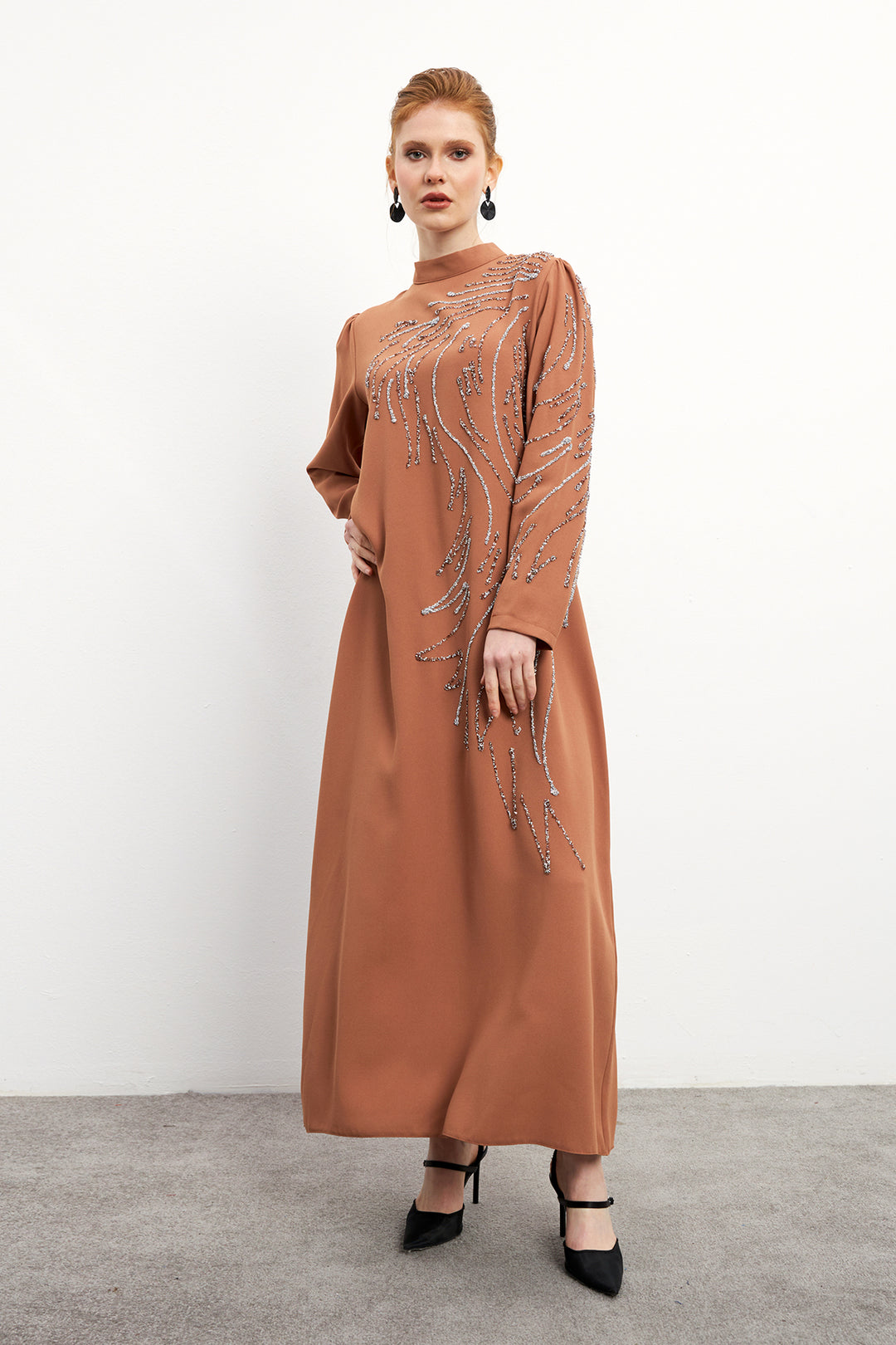 ZRF Women Zeren Stone-Embroidered Evening Dress - Camel - El Pueblito