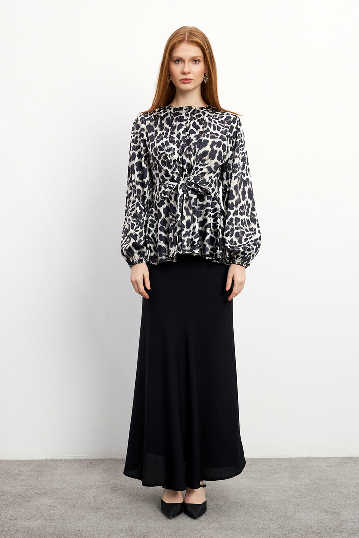 ZRF Women Leopard Print Blouse Skirt Set - Black - Dachau