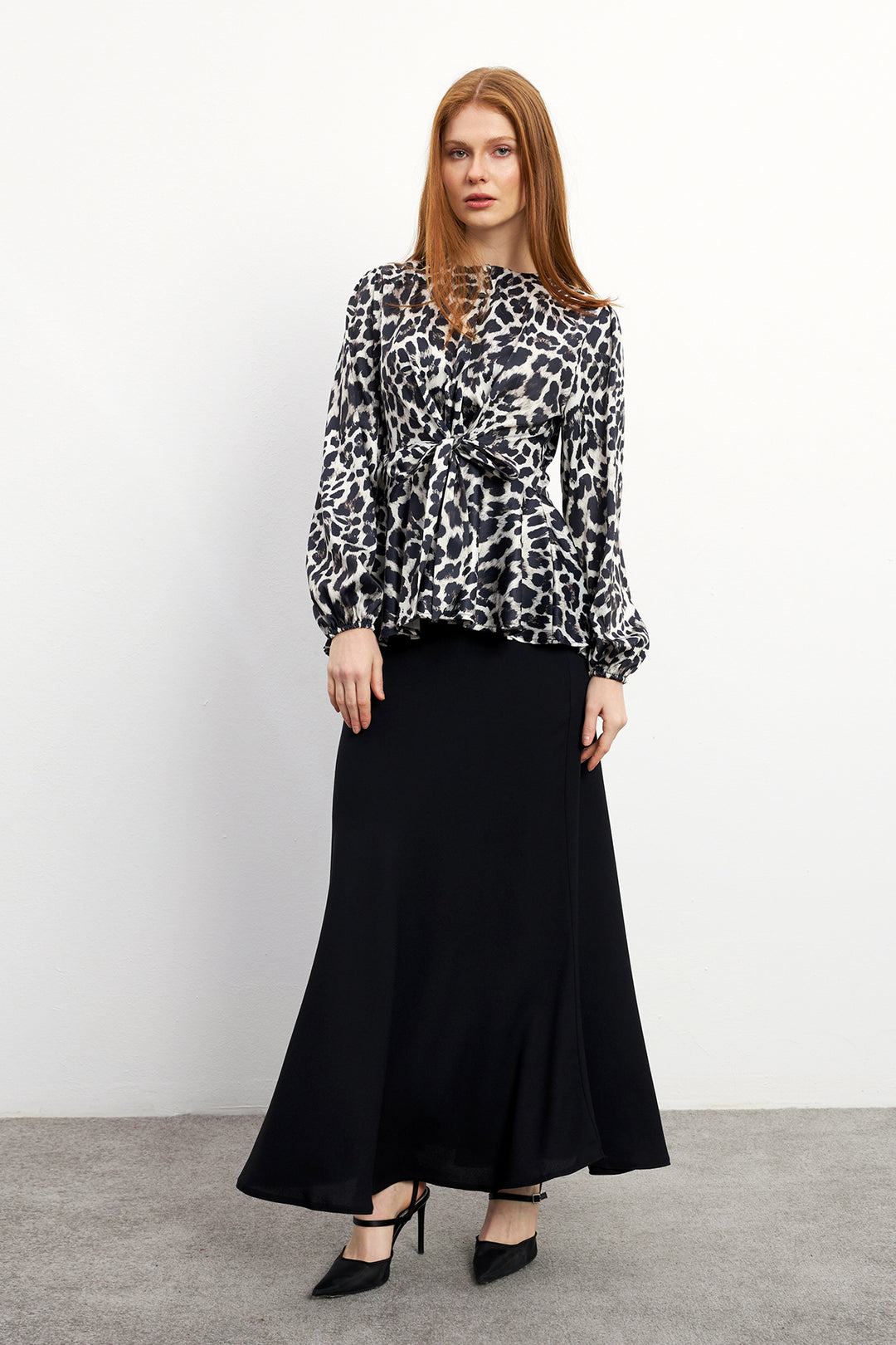 ZRF Women Leopard Print Blouse Skirt Set - Black - Dachau