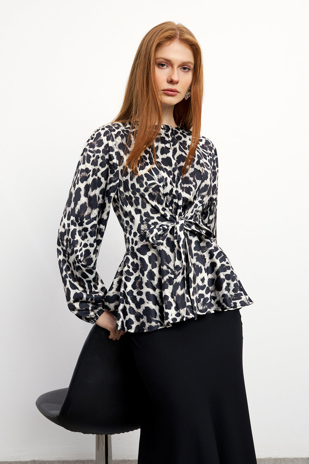 ZRF Women Leopard Print Blouse Skirt Set - Black - Dachau