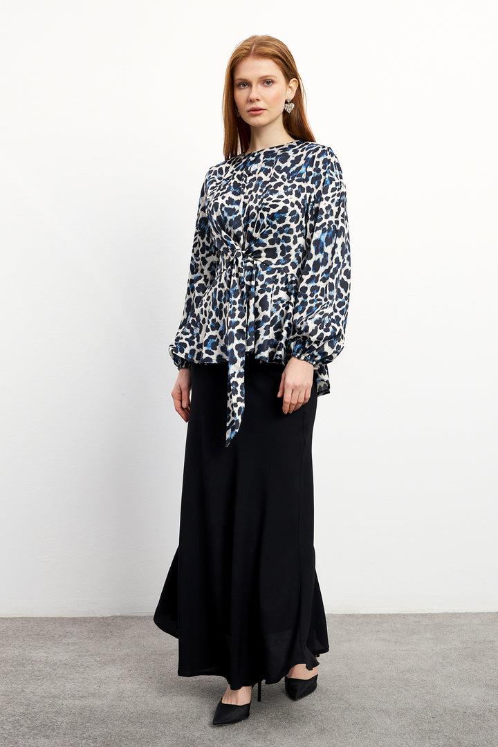 ZRF Women Leopard Print Blouse Skirt Set - Indigo - Gainesville