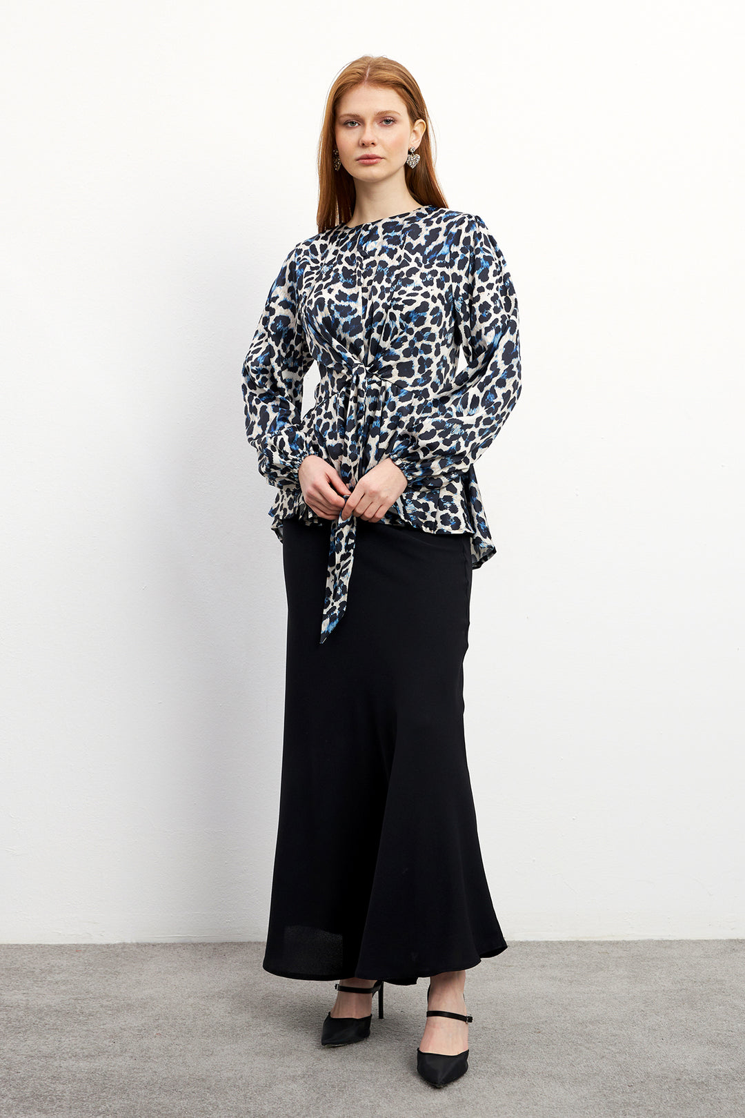 ZRF Women Leopard Print Blouse Skirt Set - Indigo - Gainesville
