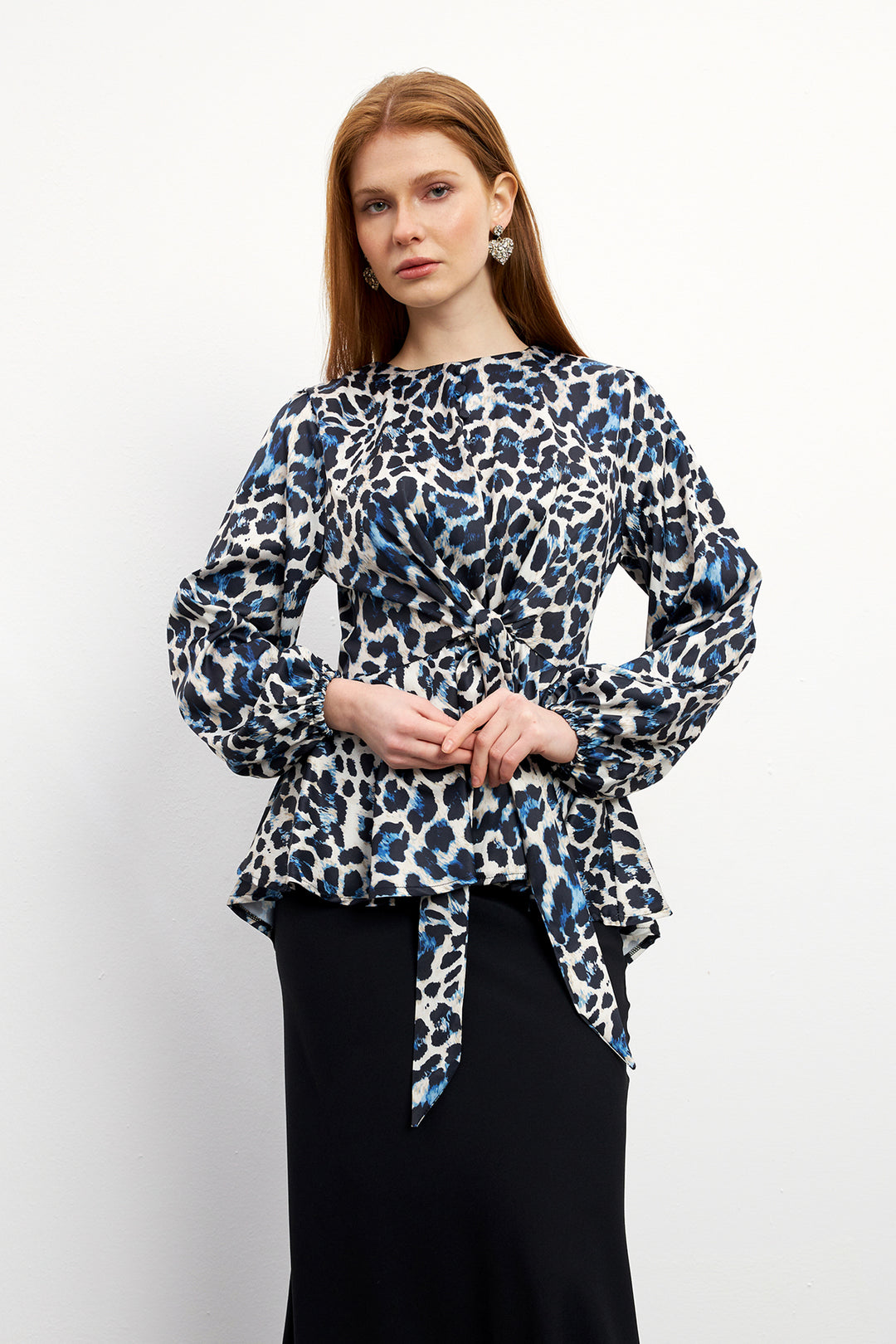 ZRF Women Leopard Print Blouse Skirt Set - Indigo - Gainesville