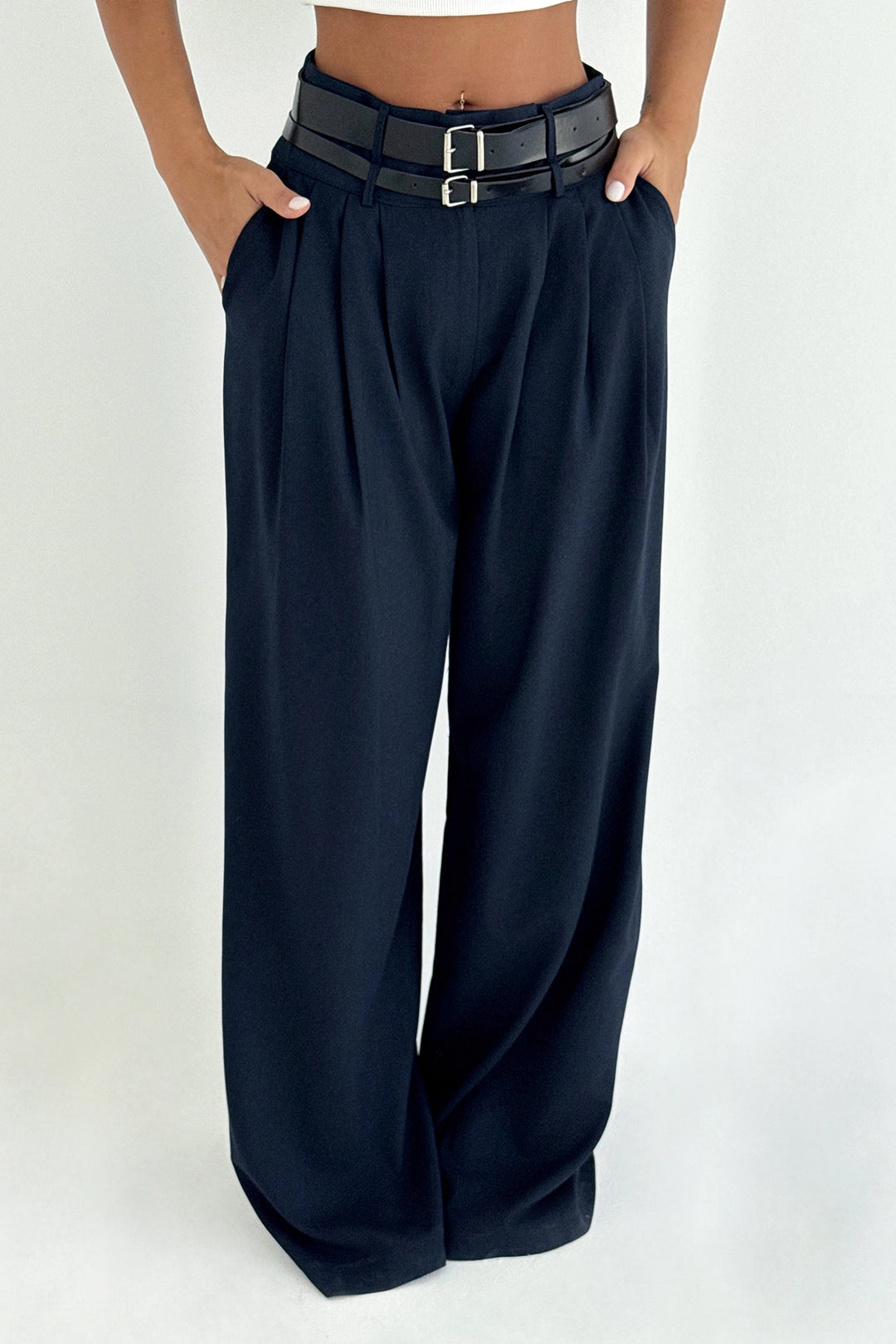 EYY Women Lacivert Kemer Detaylı Pantolon - Exeter