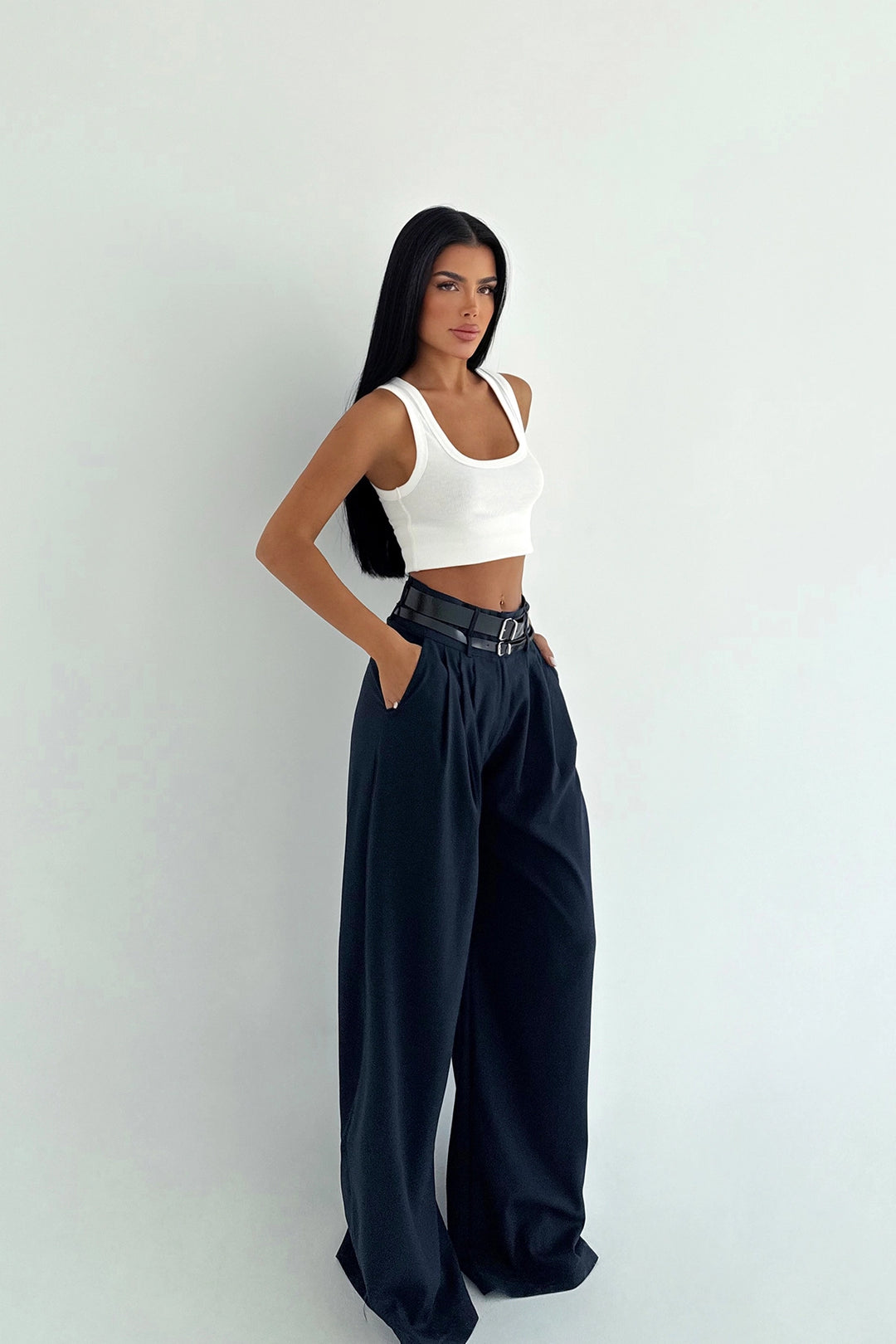 EYY Women Lacivert Kemer Detaylı Pantolon - Exeter