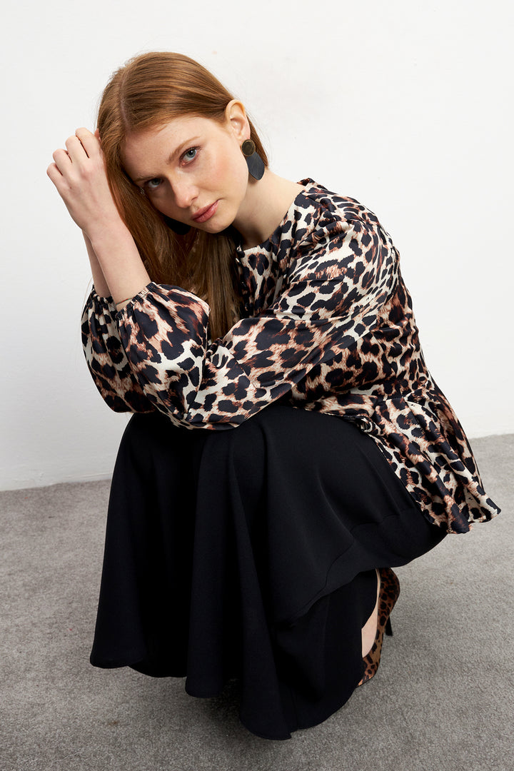 ZRF Women Leopard Print Blouse Skirt Set - Brown - Sioux Falls