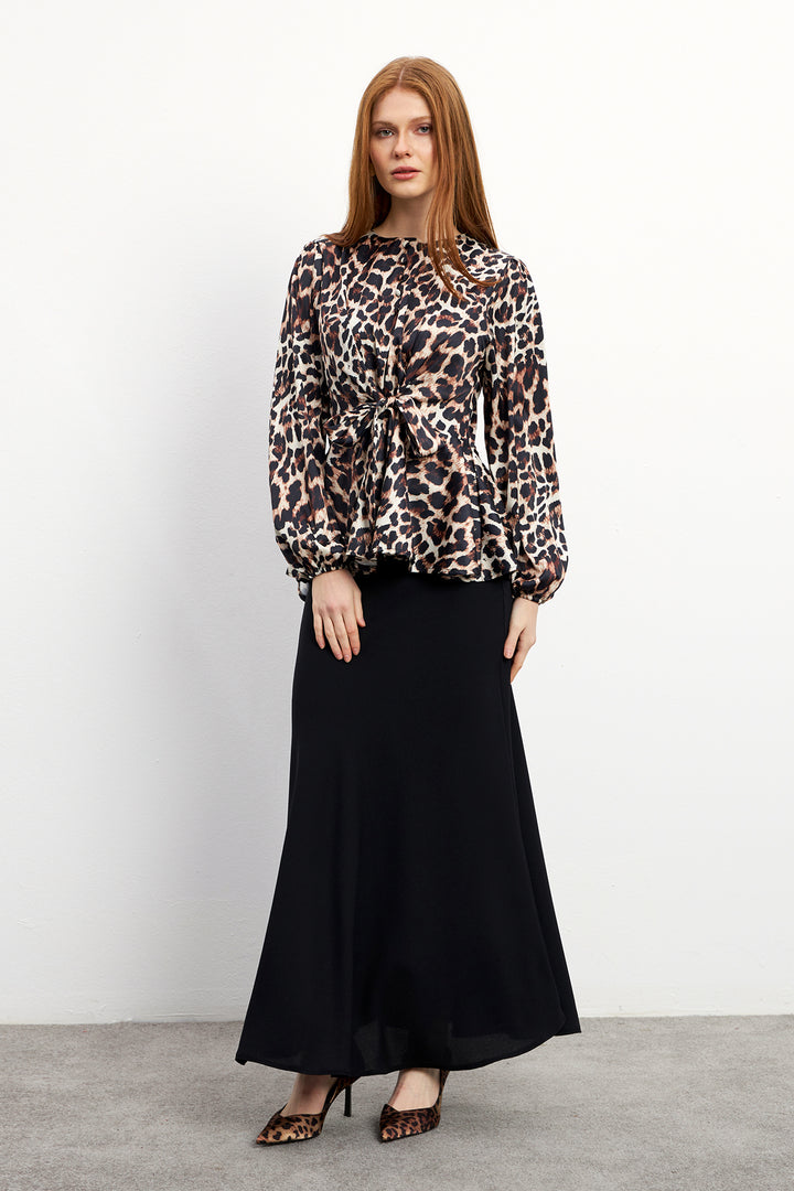 ZRF Women Leopard Print Blouse Skirt Set - Brown - Sioux Falls