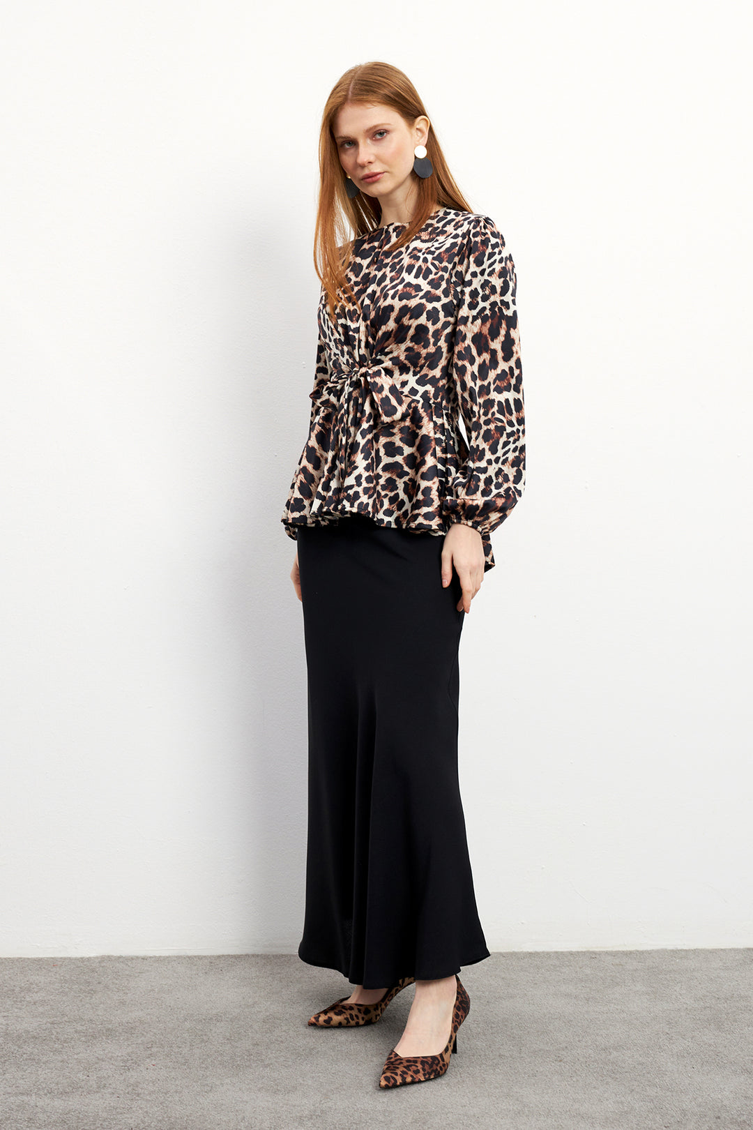 ZRF Women Leopard Print Blouse Skirt Set - Brown - Sioux Falls