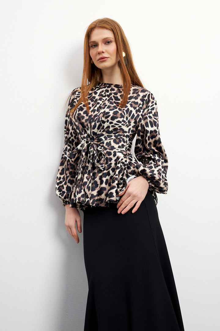 ZRF Women Leopard Print Blouse Skirt Set - Mink - Paderborn